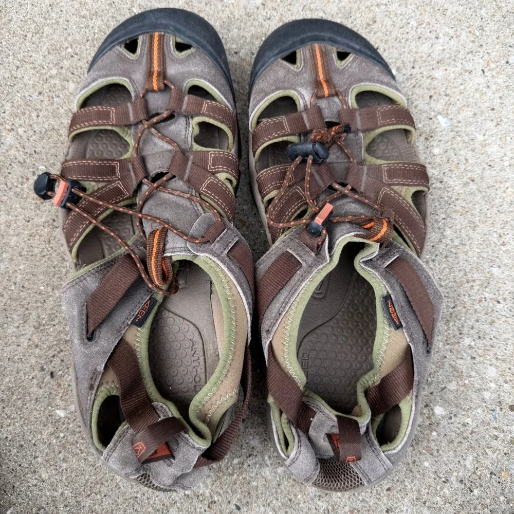 KEEN Newport H2 Mens Brown Olive Orange Sport Hiking Sandals Toe Guard Size 10.5